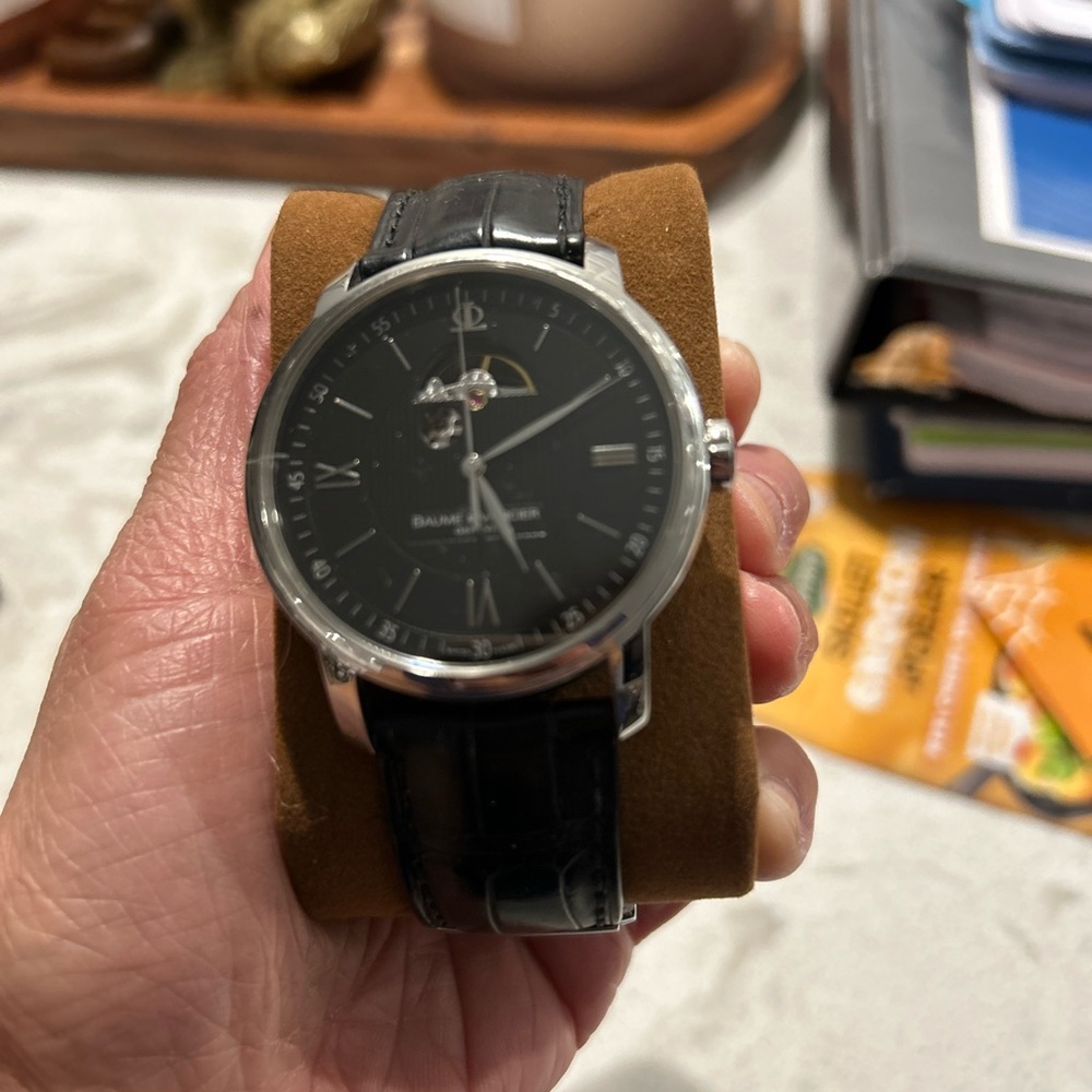 Black Leather Strap Men's Watch by